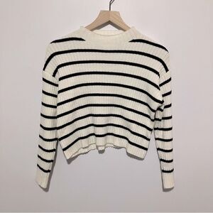 Zara Cropped Sweater Women Size 9-10 Black and White Striped Mock Neck